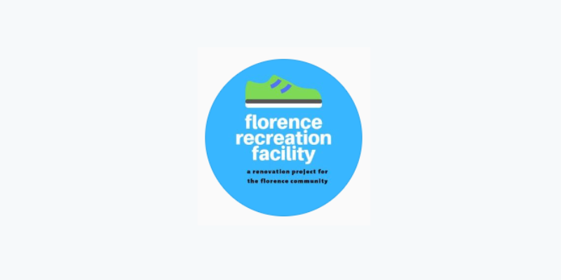 Florence Recreation Facility with sneaker on blue background
