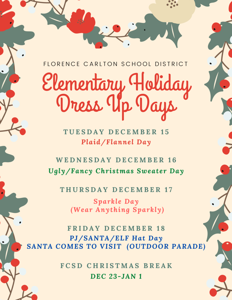 Elementary Christmas Dress Up Days December